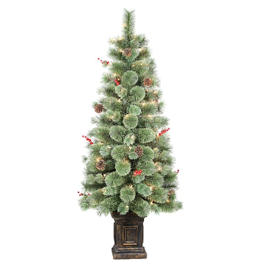 6 Pack: 4.5ft. Pre-Lit Natural Pine Artificial Christmas Tree in Decorative Planter, Clear Lights